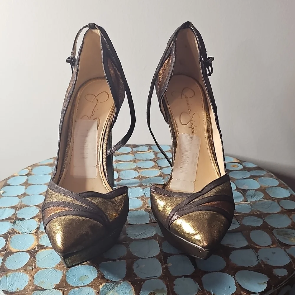 Jessica Simpson Platform Brown,bronze and Gold Women's Heels - Picture 2 of 5
